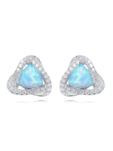 Fashion Little Opal stones Cubic Zirconias 925 Silver Stud Earrings