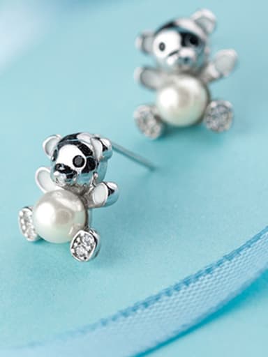 Lovely Bear Shaped Artificial Pearl Silver Stud Earrings