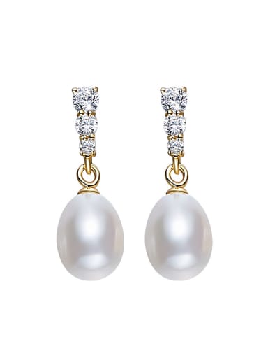 Fashion Freshwater Pearl Zircon Stud Earrings