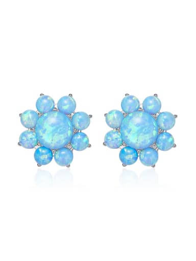 Fashion Little Opal stones Flowery 925 Silver Stud Earrings