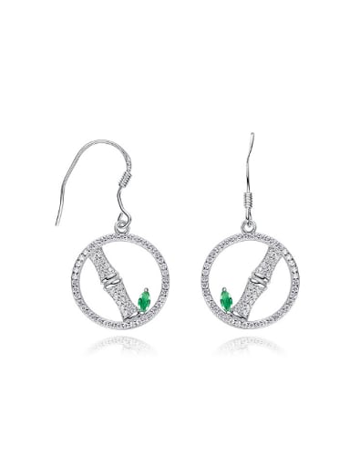 Simple Shiny Zirconias 925 Silver Bamboo Earrings