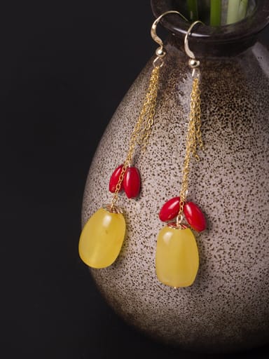 Gold Plated Natural Wax Stones Hook Earrings