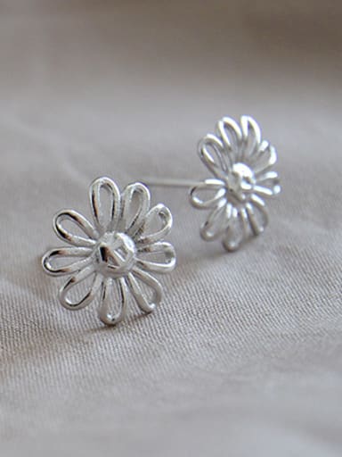 Sterling Silver short hollow sunflower stud earing