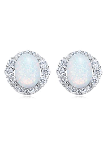 Tiny Oval Opal stone Zirconias 925 Silver Stud Earrings