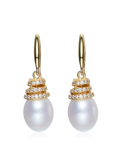 Elegant Freshwater Pearl Cubic Zirconias 925 Silver Earrings