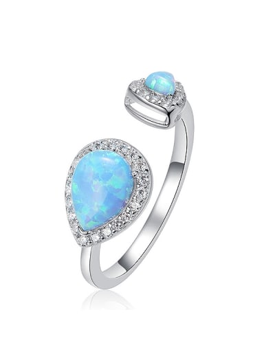 Fashion Water Drop Opal stones 925 Silver Opening Ring