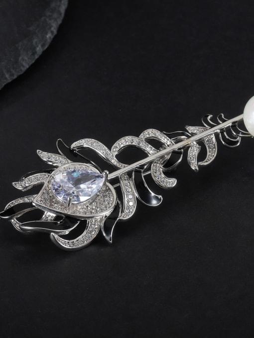 Tina 925 Sterling Silver With White Gold Plated Luxury Feather Brooches