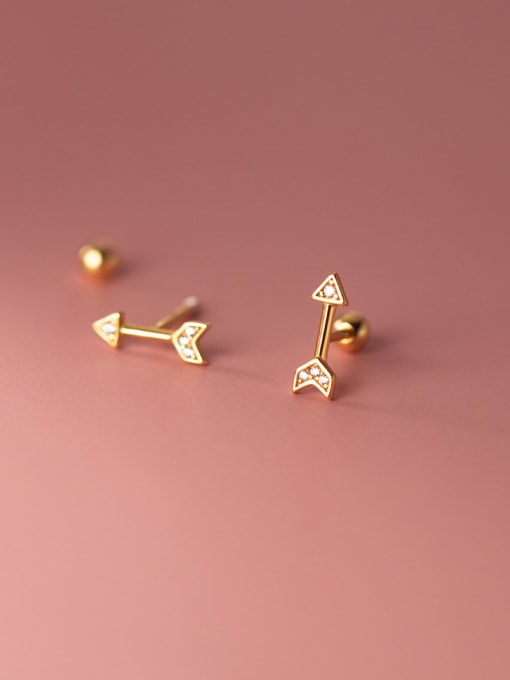 Chris 925 Sterling Silver With 18k Gold Plated Delicate Arrow Stud Earrings