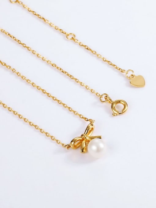 One Next 925 Sterling Silver With Freshwater Pearl Cute Bowknot Necklaces