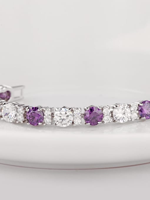 One Next AAA+Cubic Zircon,Purple,Tennis round Delicate Bracelet,Platinum plated