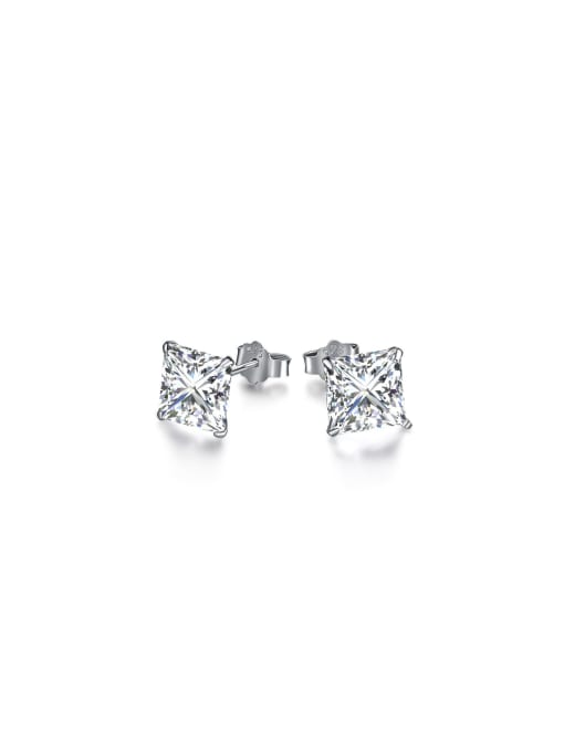 Arya 925 Sterling Silver With White Gold Plated Delicate Square Stud Earrings