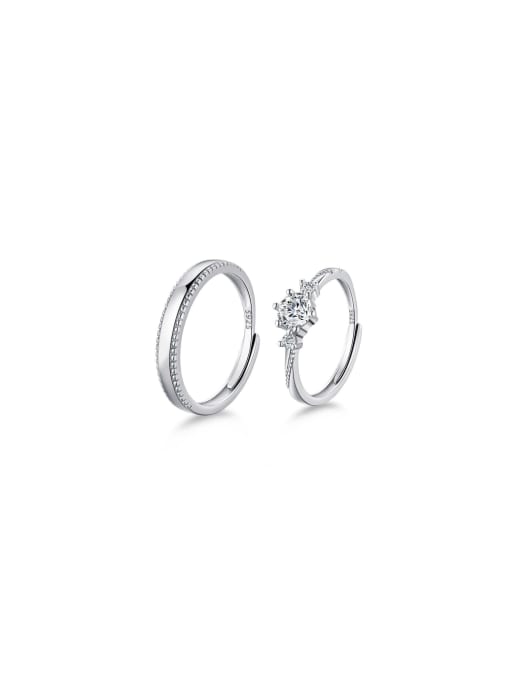 Arya 925 Sterling Silver With White Gold Plated Delicate Geometric Wedding Rings