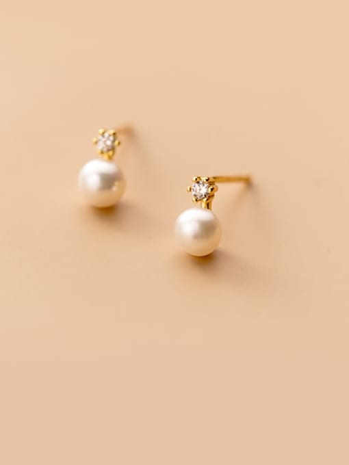 Chris 925 Sterling Silver With 18k Gold Plated Delicate Ball Stud Earrings