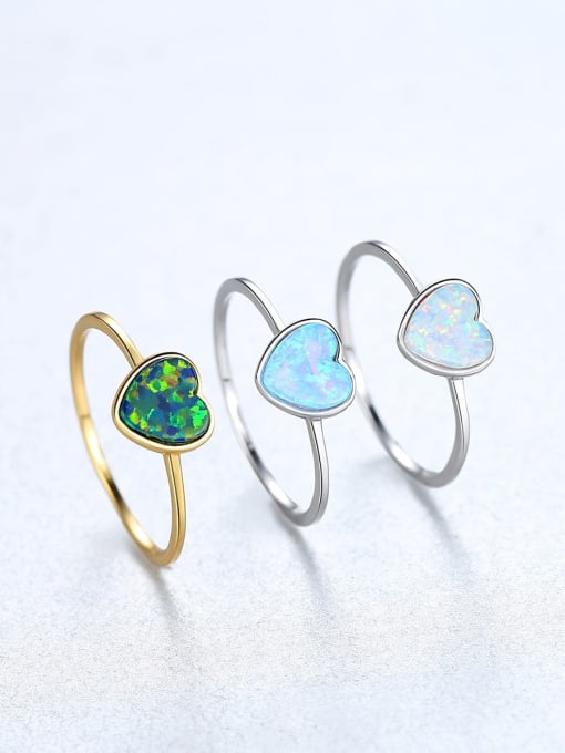 One Next 925 Sterling Silver With Opal Delicate Heart Solitaire Ring