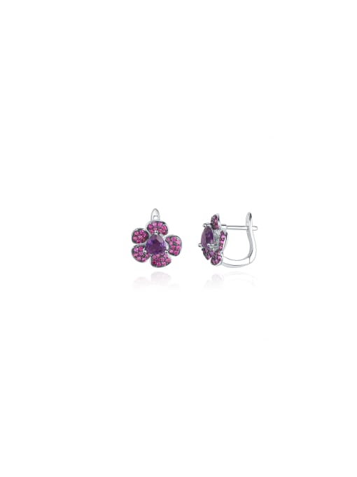 Tina 925 Sterling Silver With White Gold Plated Delicate Flower Stud Earrings