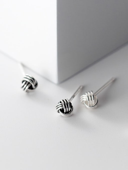 Chris 925 Sterling Silver With Antique Silver Plated Simplistic Stud Earrings