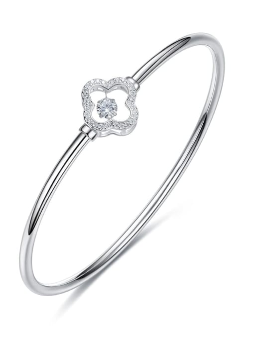 One Next 925 Sterling Silver With Platinum Plated Delicate Clover Dancing stone Bangles