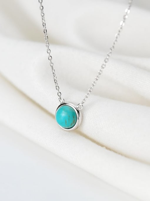 Chris 925 Sterling Silver With Turquoise Round Necklaces