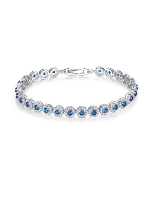 One Next AAA+Cubic Zircon,blue,Tennis round Delicate Bracelet,Platinum plated