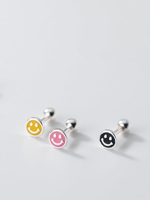 Chris 925 Sterling Silver With Enamel Smile Stud Earrings