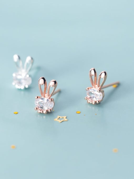 Chris 925 Sterling Silver With Rose Gold Plated Delicate Rabbit Earrings