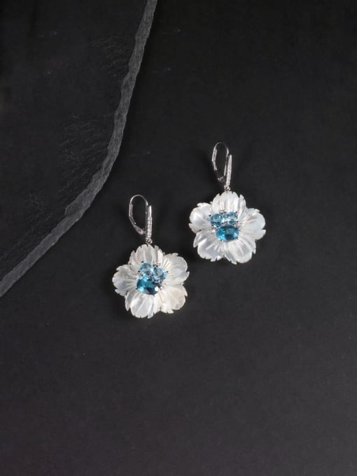 Tina 925 Sterling Silver With White Gold Plated Exaggerated Flower Drop Earrings