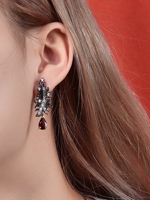 Tina 925 Sterling Silver With Black Gun Plated Vintage Feather Drop Earrings