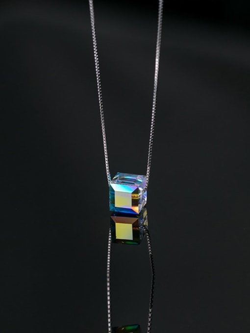 Chris 925 Sterling Silver With Crystal  Square Necklaces