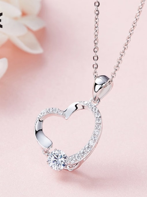 One Next 925 Sterling Silver With Platinum Plated Delicate Heart Dancing stone Necklaces