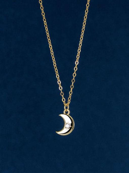 Chris 925 Sterling Silver With 18k Gold Plated Delicate Moon Necklaces