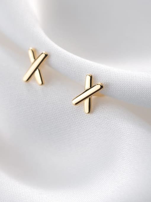 Chris 925 Sterling Silver With 18k Gold Plated Simplistic Geometric Stud Earrings