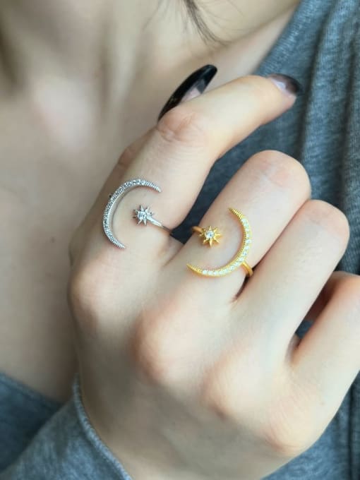 Arya 925 Sterling Silver With 18k Gold Plated Delicate Moon Band Rings