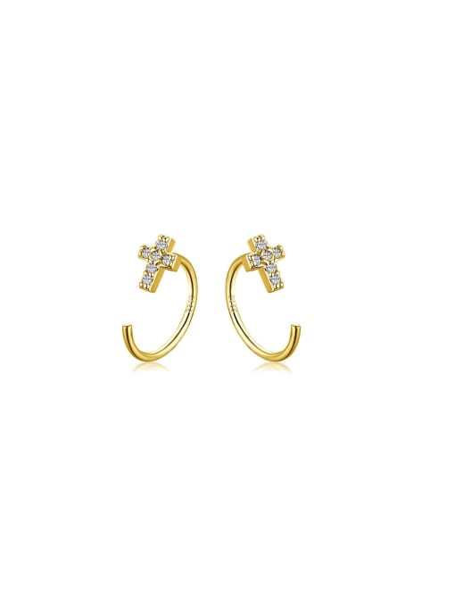 Arya 925 Sterling Silver With 18k Gold Plated Delicate Cross Stud Earrings