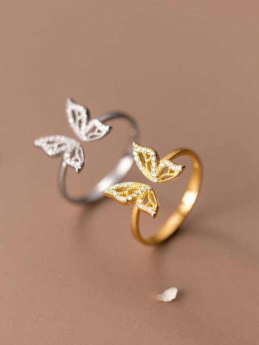 Chris 925 Sterling Silver With 18k Gold Plated Delicate Butterfly Rings