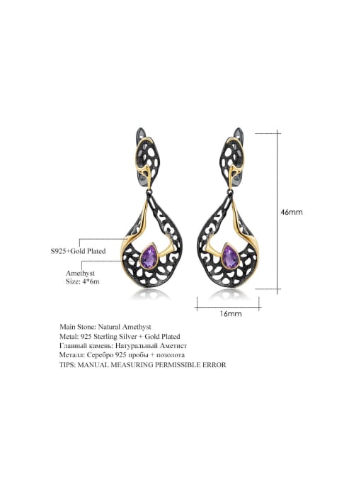 Tina 925 Sterling Silver With 18k Gold Plated Vintage Geometric Drop Earrings