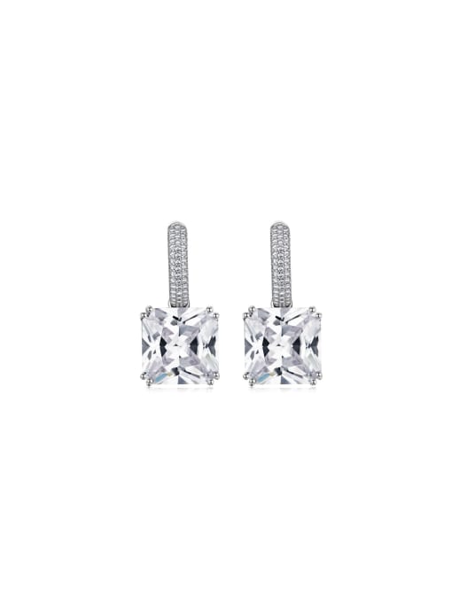 Arya 925 Sterling Silver With White Gold Plated Delicate Square Wedding Stud Earrings