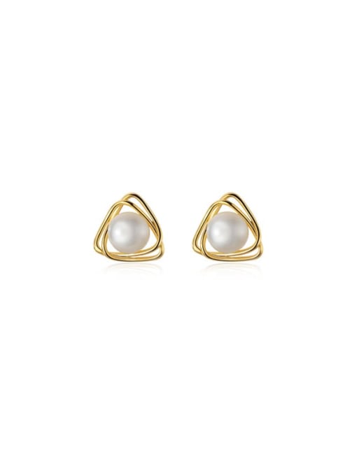 Chris 925 Sterling Silver With 18k Gold Plated Delicate Triangle Stud Earrings