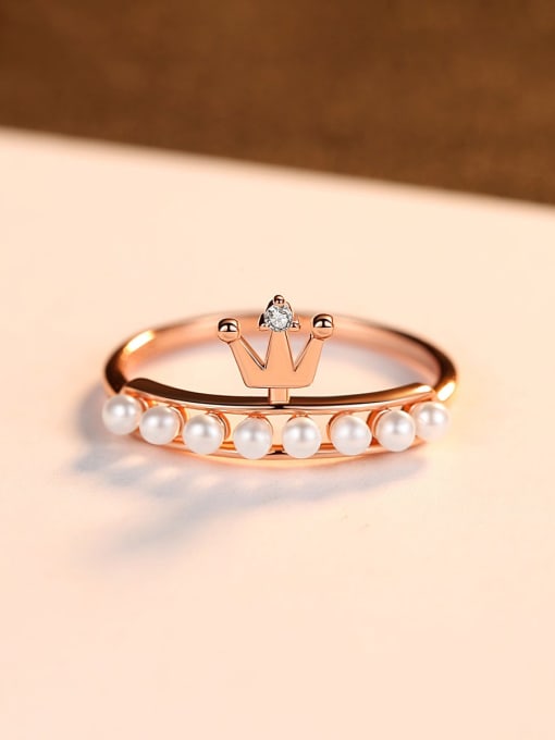 One Next 925 Sterling Silver With Artificial Pearl Delicate Crown Ring