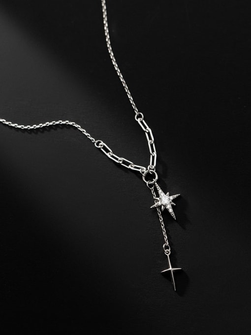 Chris 925 Sterling Silver With White Gold Plated Delicate Star Necklaces