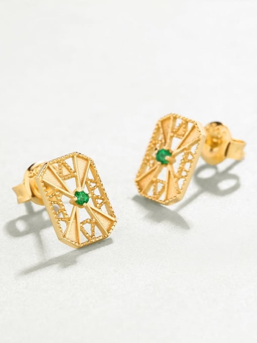 One Next 925 Sterling Silver With Gold Plated Vintage Square Cubic Zirconia Stud Earring