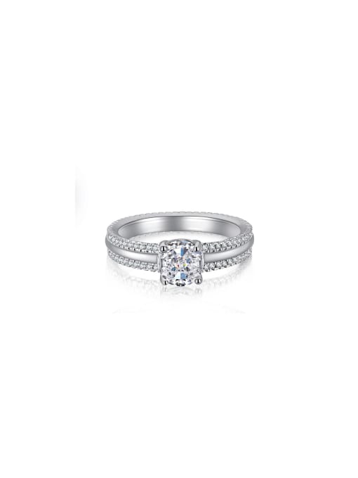 Arya 925 Sterling Silver With White Gold Plated Delicate High Carbon Diamond Geometric Multistone Rings