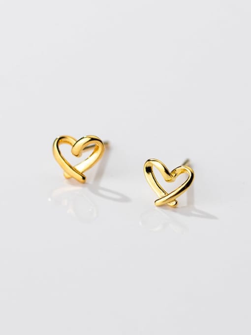 Chris 925 Sterling Silver With 18k Gold Plated Simplistic Heart Stud Earrings