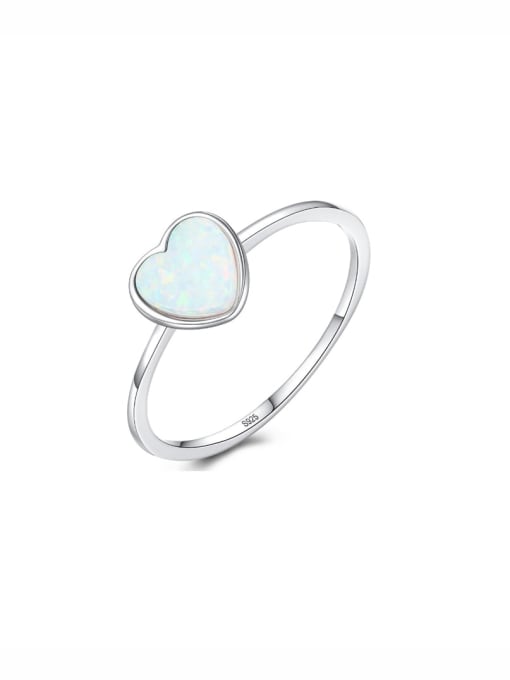 One Next 925 Sterling Silver With Opal Delicate Heart Solitaire Ring