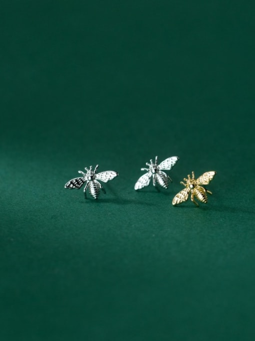 Chris 925 Sterling Silver With 18k Gold Plated Delicate Insect Stud Earrings