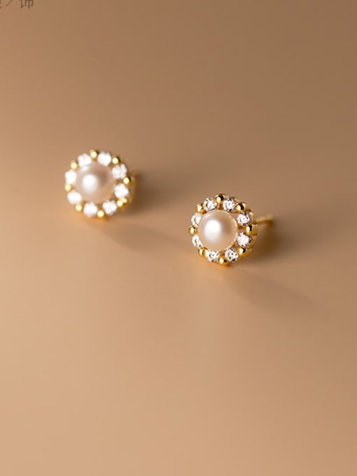 Chris 925 Sterling Silver With 18k Gold Plated Delicate Flower Stud Earrings