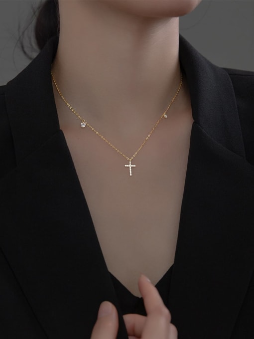 Chris 925 Sterling Silver With 18k Gold Plated Delicate Cross Necklaces