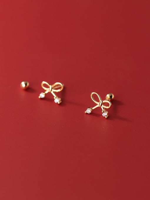 Chris 925 Sterling Silver With 18k Gold Plated Delicate Bowknot Stud Earrings