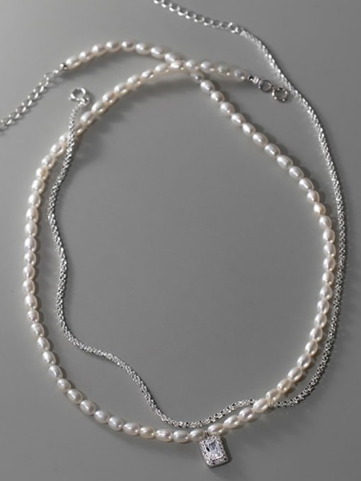 Chris 925 Sterling Silver With Freshwater Pearl Geometric Necklaces