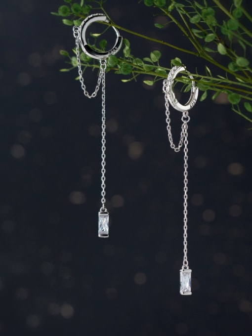 Chris 925 Sterling Silver With White Gold Plated Tassel Delicate Threader Earrings