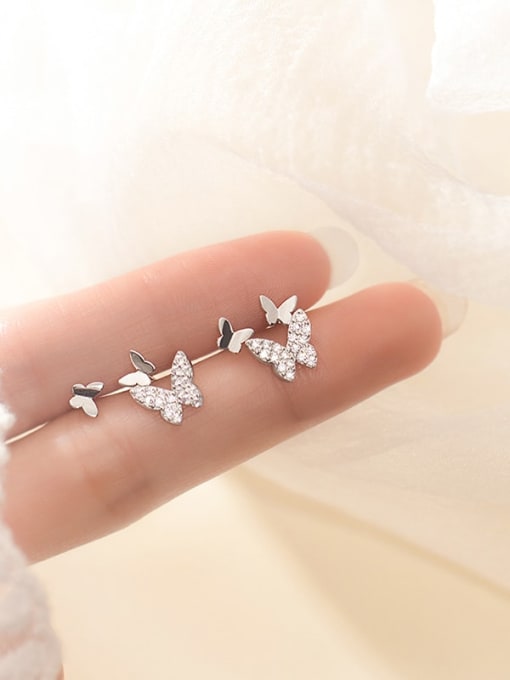 Chris 925 Sterling Silver With Cubic Zirconia Butterfly Stud Earrings